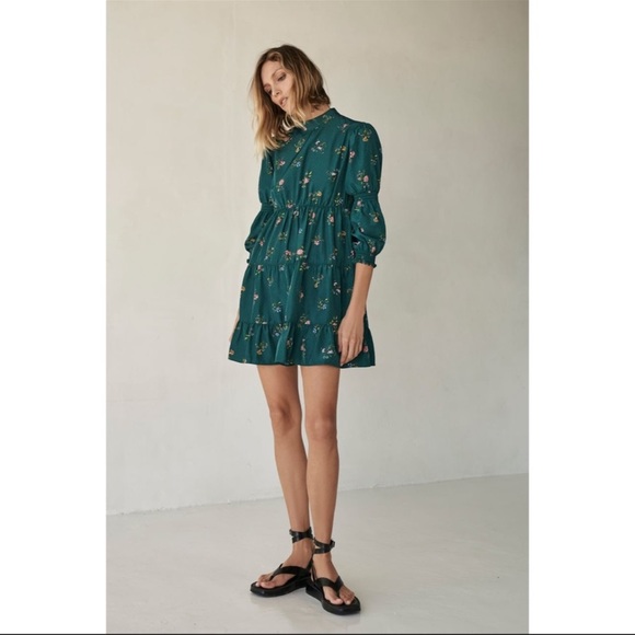 ZARA GreenPrint Mini Floral Dress Size S High Neck NWT. - Picture 2 of 10